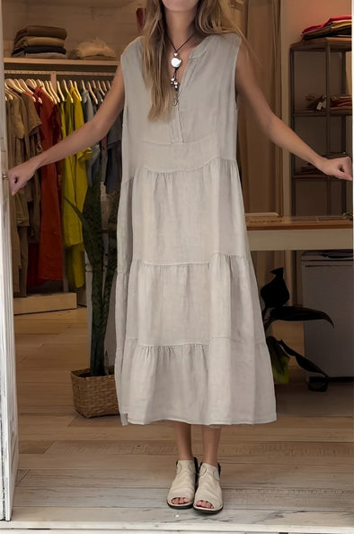 Women's cotton and linen half button dress