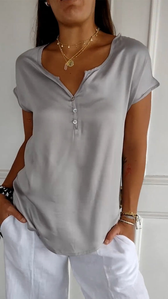 V-neck Satin Smooth Short-sleeved T-shirt