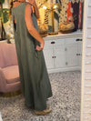 Casual V-neck Sleeveless Cotton and Linen Jumpsuit