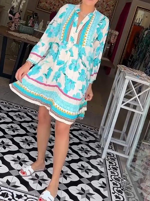 Casual V-neck Printed Dress