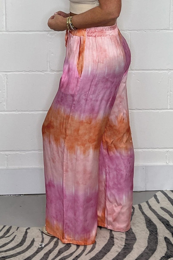 Satin tie-dye trousers