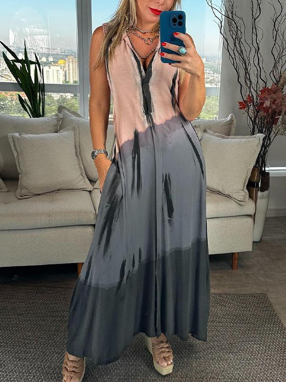 Tie-dye V-neck Lapel Dress