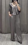 Casual V-neck Satin Two-piece Suit