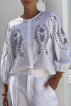 Cotton and linen embroidered pattern top