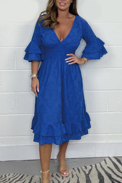 Smocked V Neck Dress