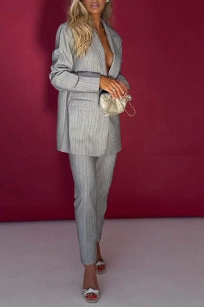 Women's Casual Lapel Shiny Two-piece Suit