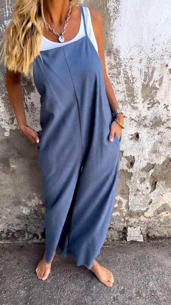 Sleeveless Casual Jumpsuit with Suspenders