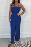 Solid color pleated tube top jumpsuit