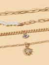 Gold Plated Pearl Eyes Multilayer Necklace