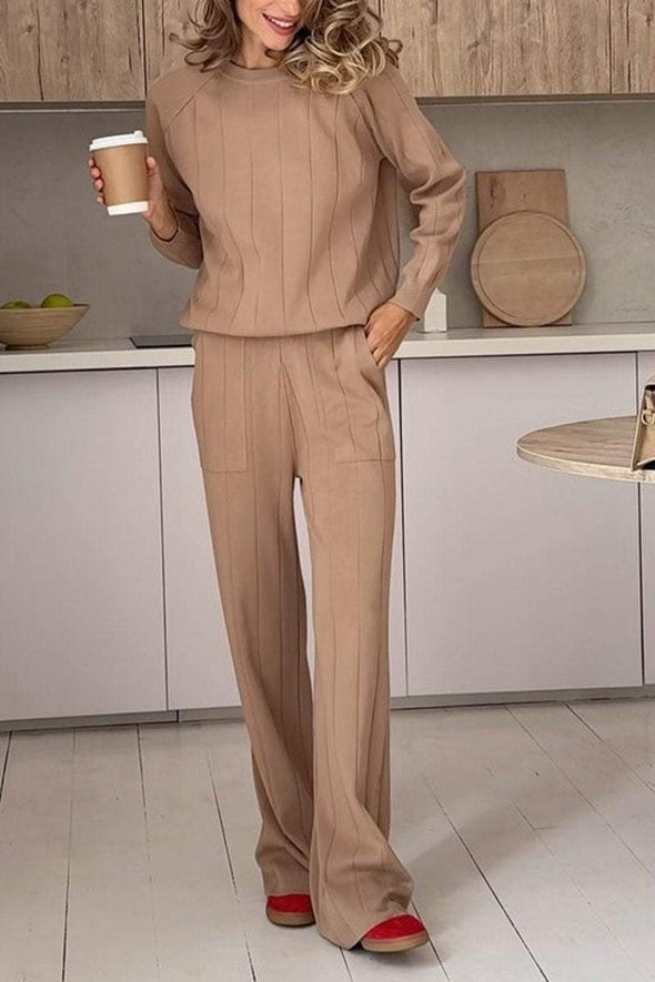 Women's Casual Round Neck Long Sleeve Two Piece Suit