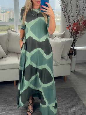 Tie-dye Wavy Long-sleeve Dress