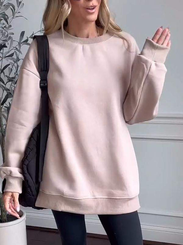 Women's Casual Round Neck Solid Color Long Sleeve Top