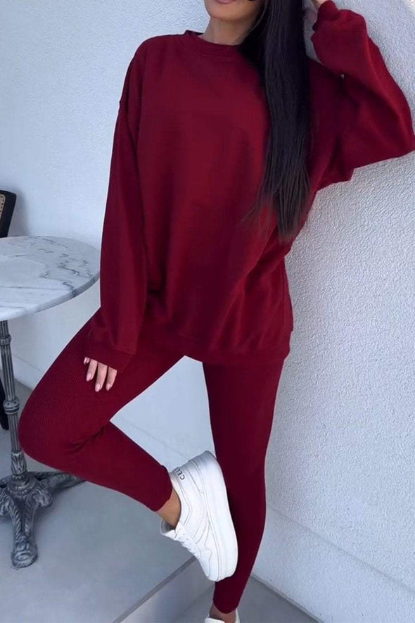 Women's Casual Round-neck Pullover Sweatshirt Two-piece Set