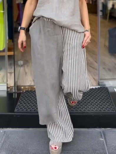 Casual striped cotton and linen trousers