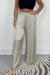 Satin lace-up elastic waist trousers