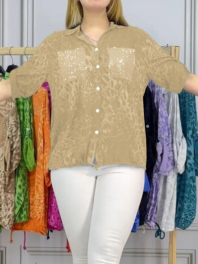 Comfortable sequined leopard shirt