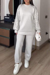 Women's Long Sleeve Sequined Pullover Sweatshirt Two Piece Set