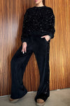 Women's Round Neck Sequined Top and Trousers Set