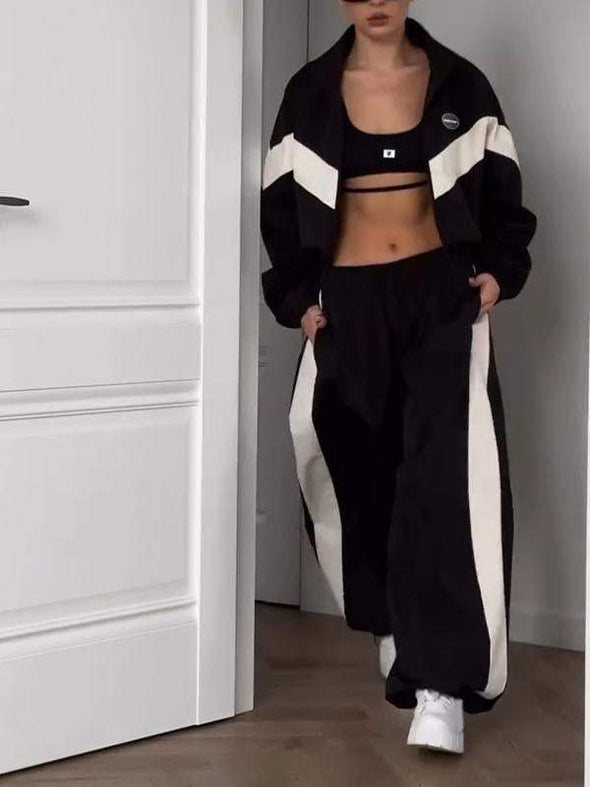 Women's Casual Lapel Loose Sports Two-piece Suit