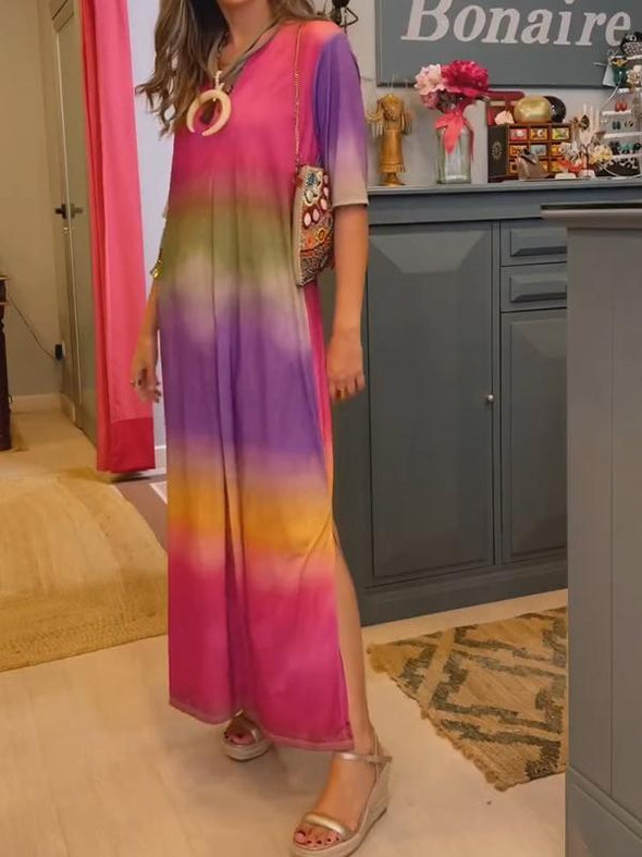 Casual V-neck Tie-dye Dress