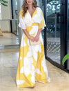 Women's Elegant V-Neck Printed Long Dress