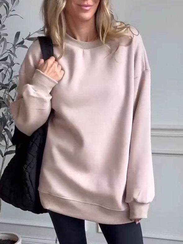 Women's Casual Round Neck Solid Color Long Sleeve Top