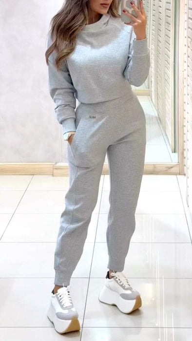 Women's Round Neck Long Sleeve Casual Sweatshirt Suit