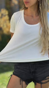 Round Neck Cotton And Linen T-shirt