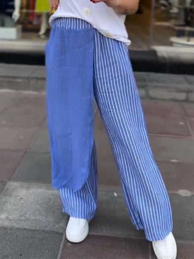 Casual striped cotton and linen trousers