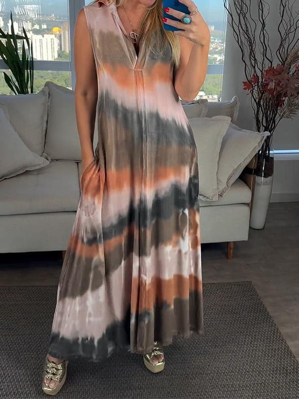 Casual V-neck Tie-dye Dress