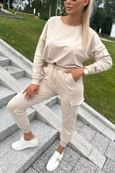 Women's Casual Round Neck Long Sleeve Two Piece Suit