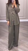 Lapel Long-sleeved Top + Wide-leg Pants Two-piece Suit