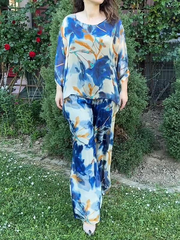 Casual Round Neck Printed Loose Suit