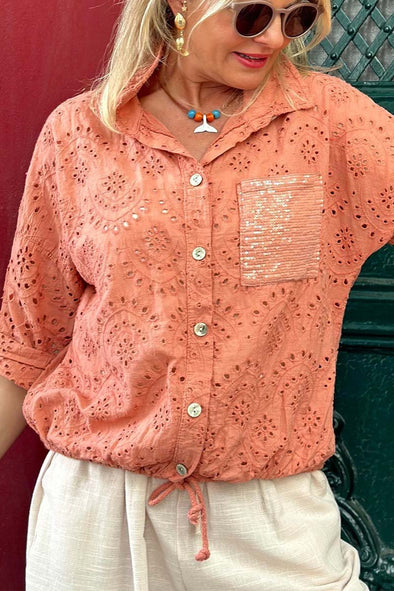 Sequin patchwork cutout shirt