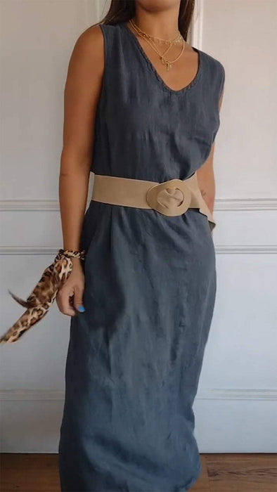 V-neck Belted Waist Dress