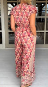 Casual V-neck Short-sleeved Printed Jumpsuit