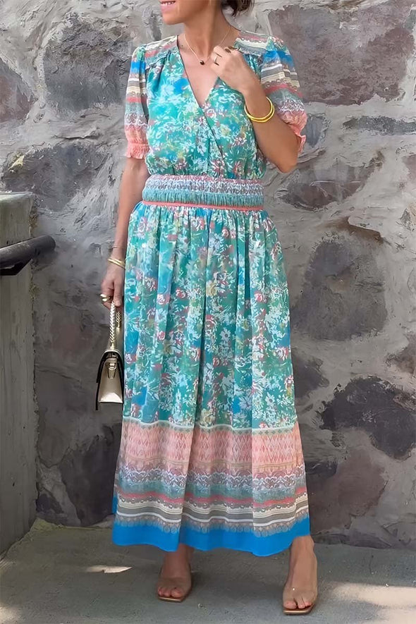 Casual printed V-neck dress