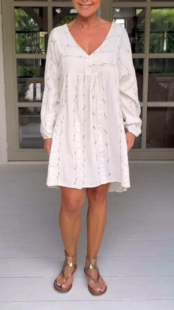 V-neck Long-sleeved Casual Dress