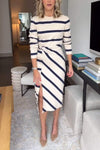 Women's Casual Round Neck Side Striped Dress