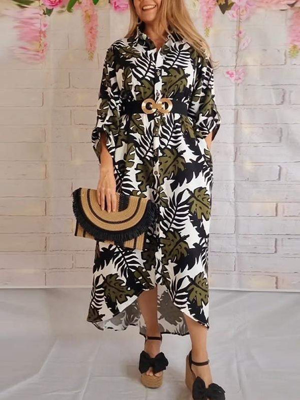 Plant Long Sleeve Button Dress