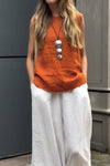 Solid color sleeveless cotton and linen vest