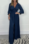 Solid color V-neck jumpsuit