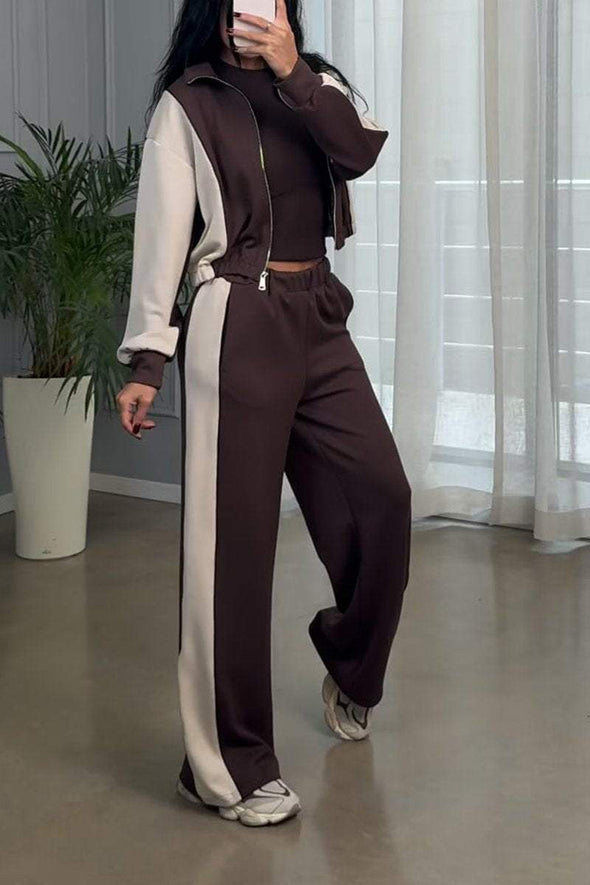 Women's Casual Lapel Contrast Color Two-piece Suit