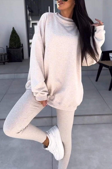 Women's Casual Round-neck Pullover Sweatshirt Two-piece Set