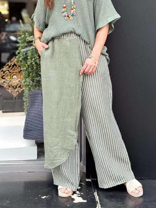 Casual striped cotton and linen trousers