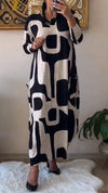 Comfortable Long-sleeve Dress with Crew Neck Print