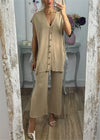 Women's Casual Solid Color Knit Top and Wide Leg Pants Set