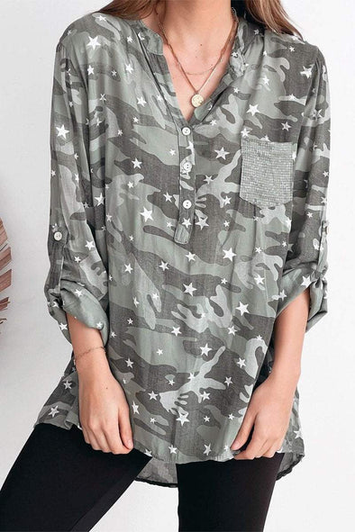 Cotton and linen camouflage print shirt