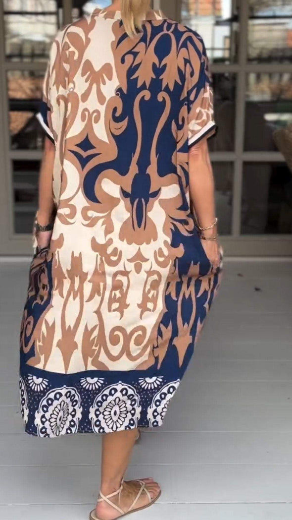 V-neck Printed Comfortable Short-sleeved Dress