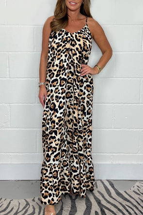 Leopard Print Spaghetti Strap Maxi Dress